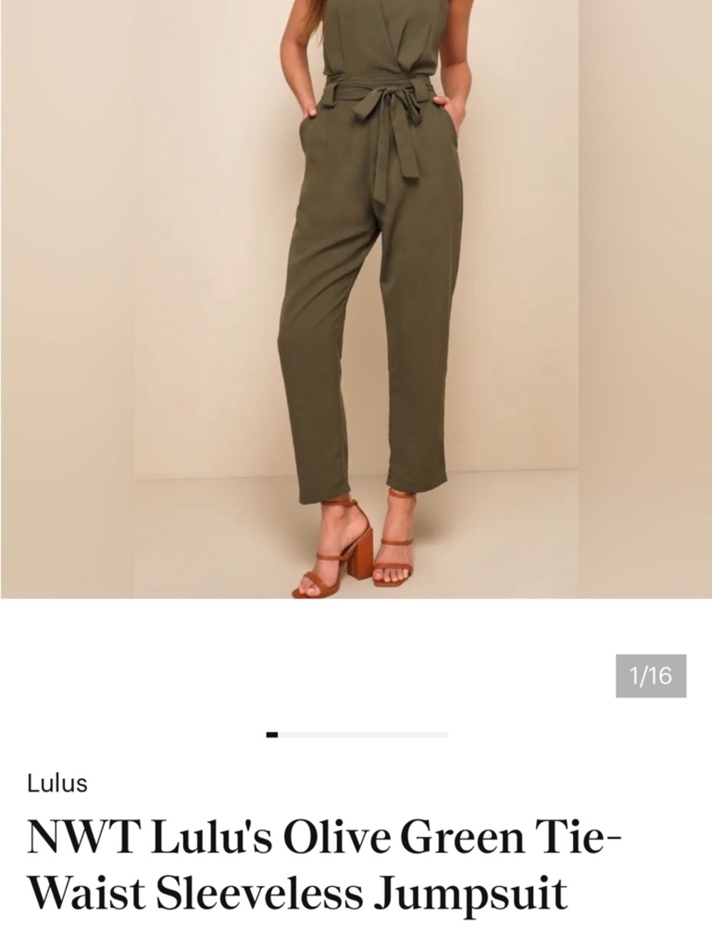 Lulu's Olive Tie-Waist Sleeveless Jumpsuit